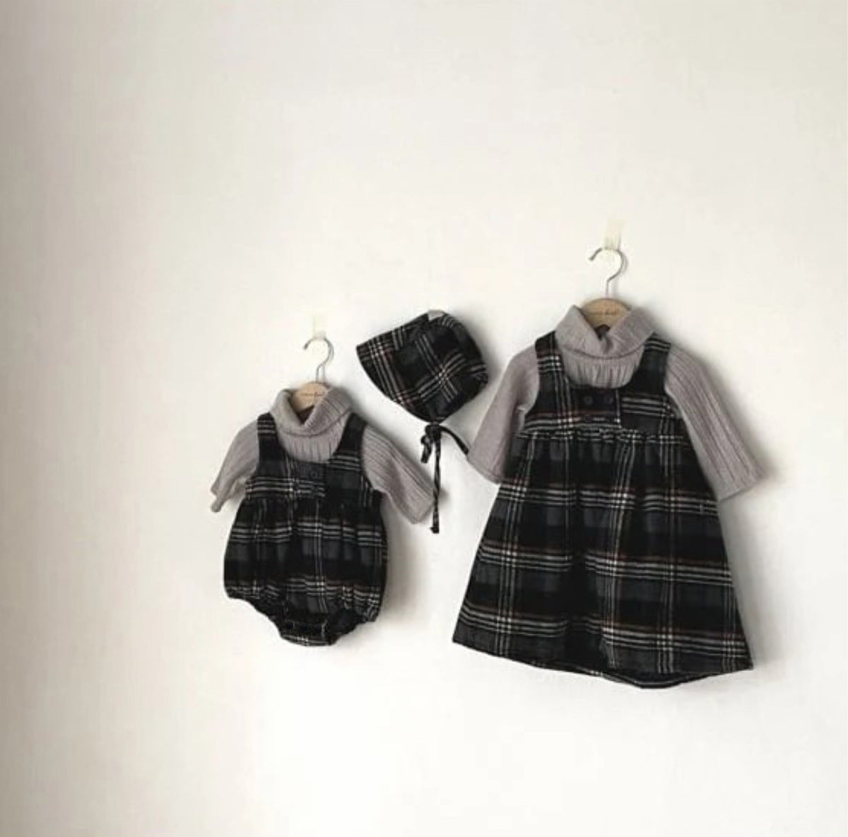 ノースリーブロンパース Tartan Plush Vest Romper Set タータンチェック 裏フリース ロンパース【mh0011852】