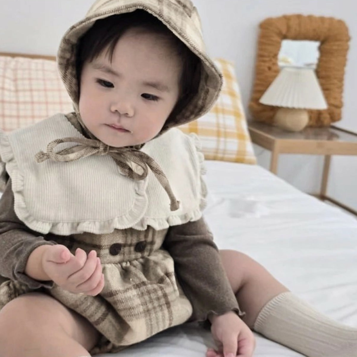 ノースリーブロンパース Tartan Plush Vest Romper Set タータンチェック 裏フリース ロンパース【mh0011852】