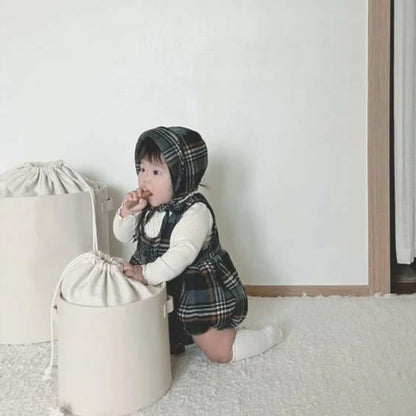 ノースリーブロンパース Tartan Plush Vest Romper Set タータンチェック 裏フリース ロンパース【mh0011852】