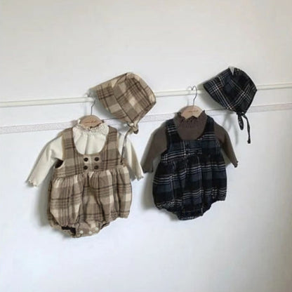 ノースリーブロンパース Tartan Plush Vest Romper Set タータンチェック 裏フリース ロンパース【mh0011852】