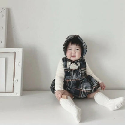 ノースリーブロンパース Tartan Plush Vest Romper Set タータンチェック 裏フリース ロンパース【mh0011852】