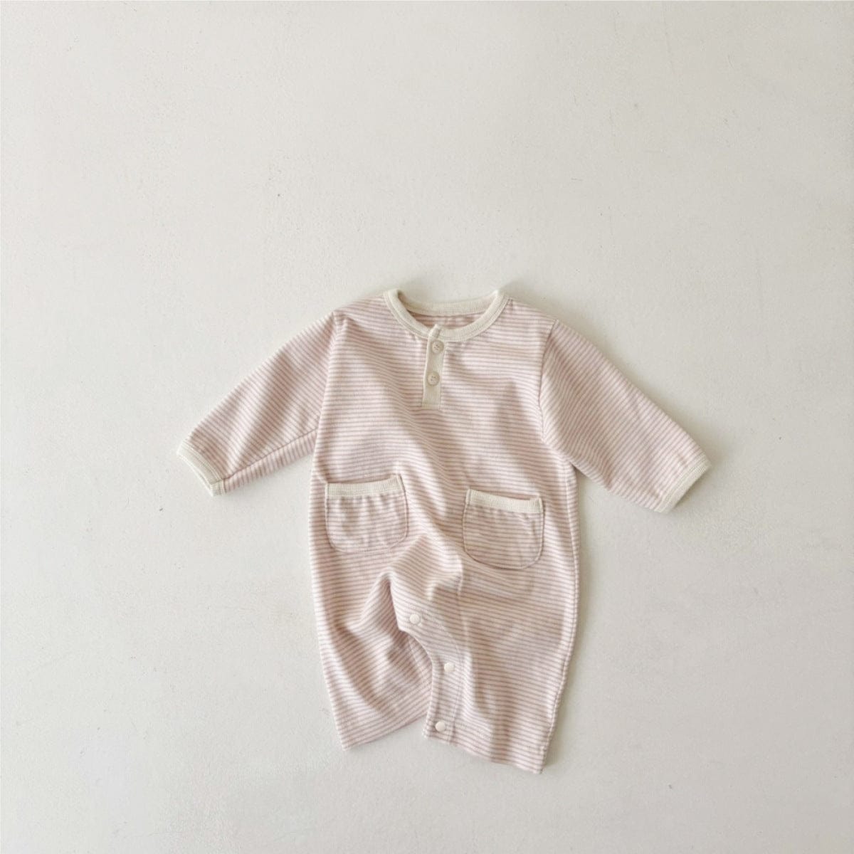 長袖ロンパース Vermicelli jumpsuit / 66cm ボーダー長袖ロンパース+ボンネット帽子セット【mh0010598】