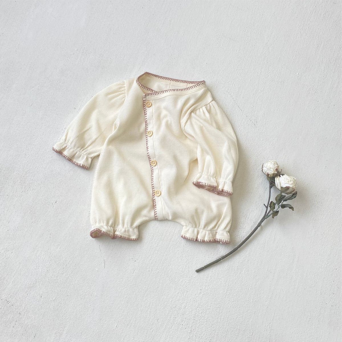 長袖ロンパース Waffle Lantern Sleeve Jumpsuit ワッフル地 ランタンスリーブ ロンパース【mh0011942】