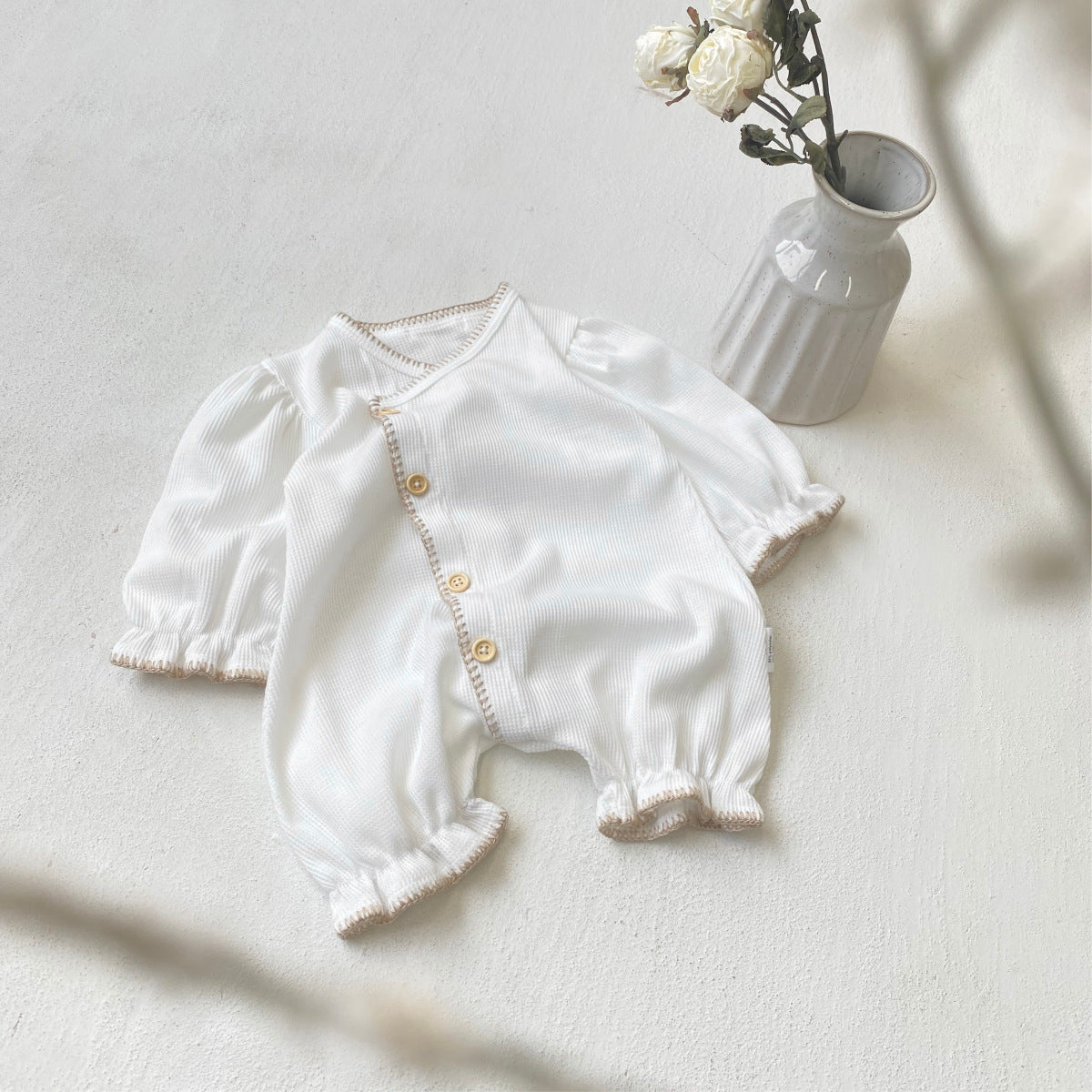 長袖ロンパース Waffle Lantern Sleeve Jumpsuit ワッフル地 ランタンスリーブ ロンパース【mh0011942】