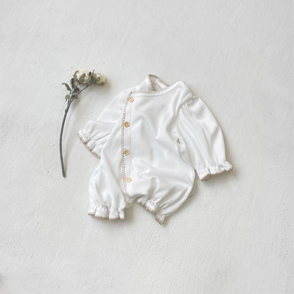 長袖ロンパース Waffle Lantern Sleeve Jumpsuit ワッフル地 ランタンスリーブ ロンパース【mh0011942】