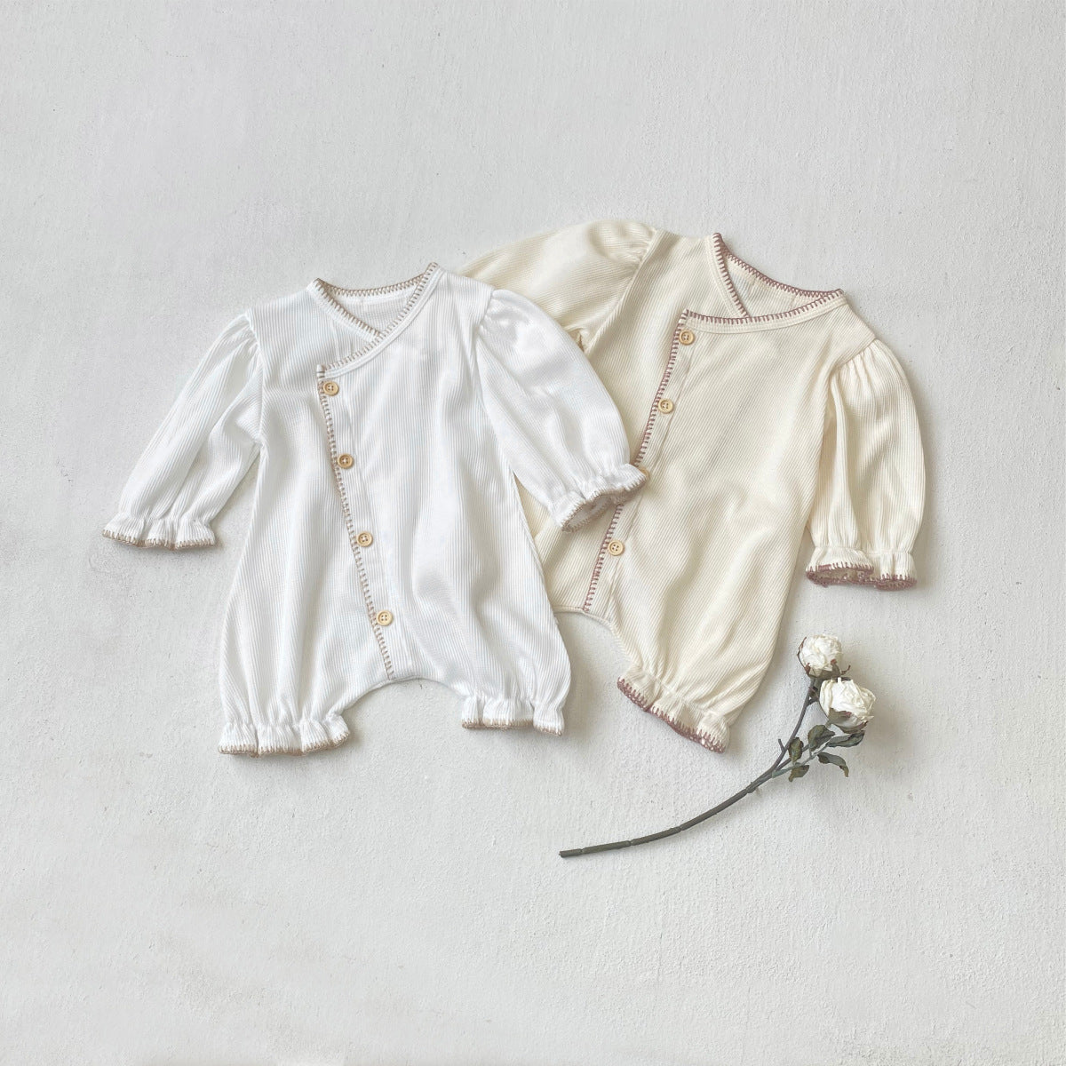 長袖ロンパース Waffle Lantern Sleeve Jumpsuit ワッフル地 ランタンスリーブ ロンパース【mh0011942】