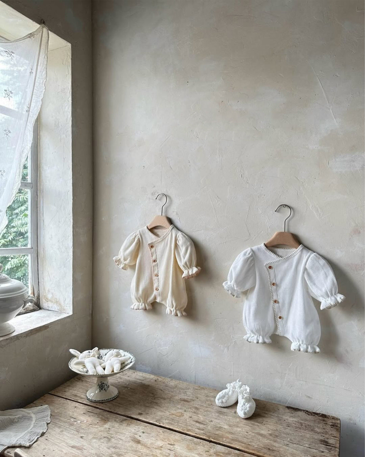 長袖ロンパース Waffle Lantern Sleeve Jumpsuit ワッフル地 ランタンスリーブ ロンパース【mh0011942】