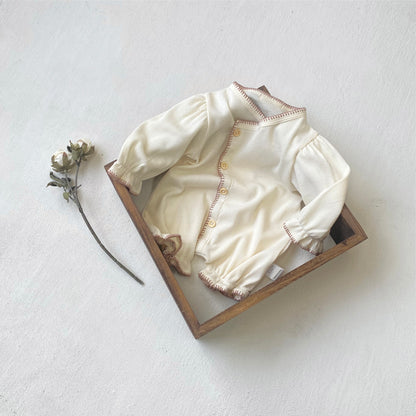 長袖ロンパース Waffle Lantern Sleeve Jumpsuit ワッフル地 ランタンスリーブ ロンパース【mh0011942】