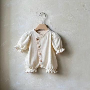 長袖ロンパース Waffle Lantern Sleeve Jumpsuit ワッフル地 ランタンスリーブ ロンパース【mh0011942】