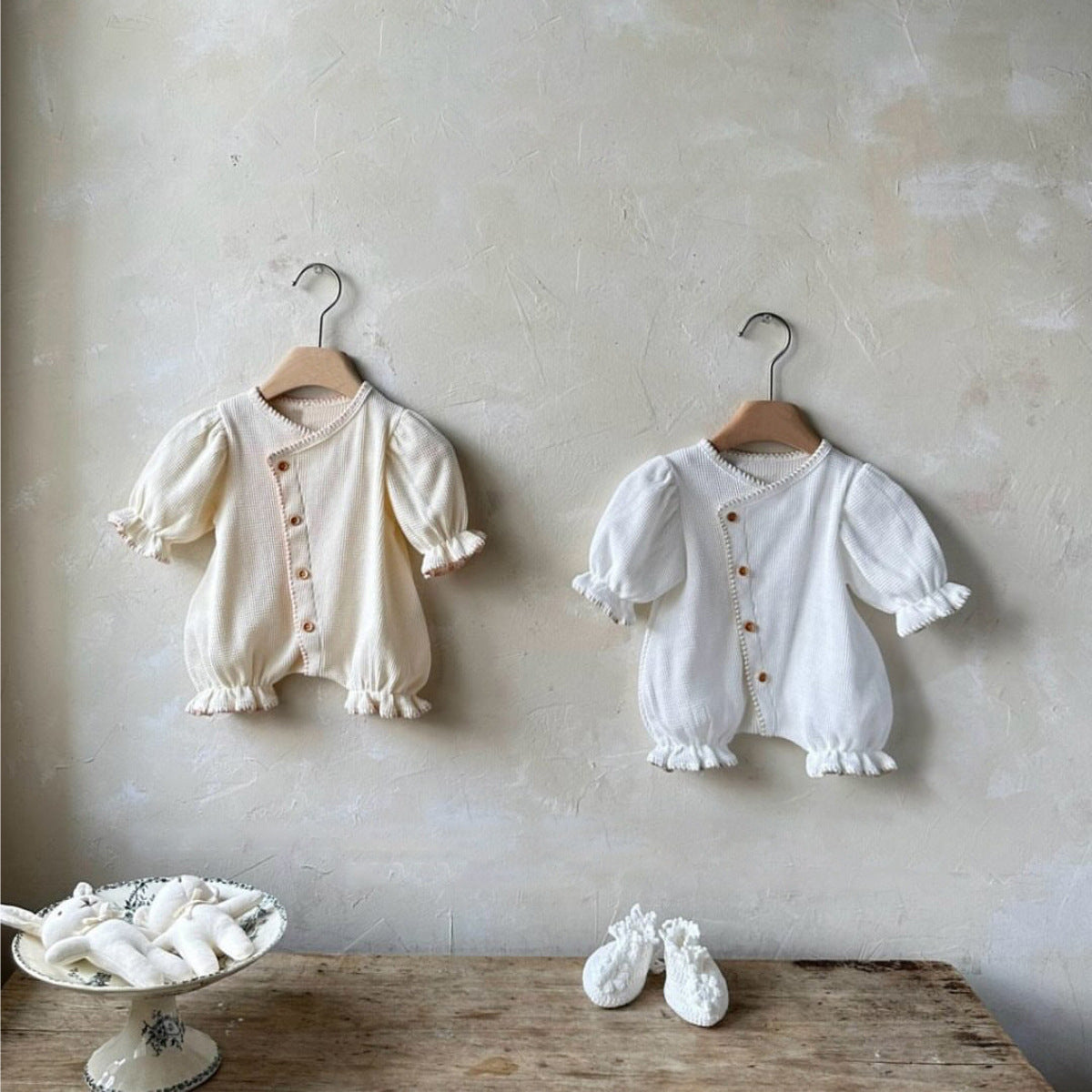 長袖ロンパース Waffle Lantern Sleeve Jumpsuit ワッフル地 ランタンスリーブ ロンパース【mh0011942】