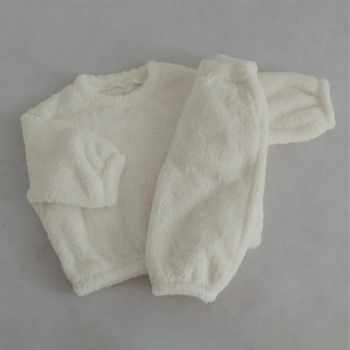 長袖セットアップ white 2pcs suit / 6M  66CM ベビーセットアップ 3点セット くま耳フーディケープポンチョ+ボアフリース長袖プルオーバー+ロングパンツ