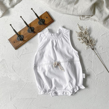 ノースリーブロンパース White / 66cm 0-6m ベビーロンパース ノースリーブウエストマークボディスーツ フラワー花柄プリント 2カラー【mh0005298】