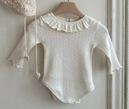 長袖ロンパース White / 66cm 0-6m ベベビーロンパース ラッフル襟シンプル長袖ボディスーツ 3カラー【mh0007281】