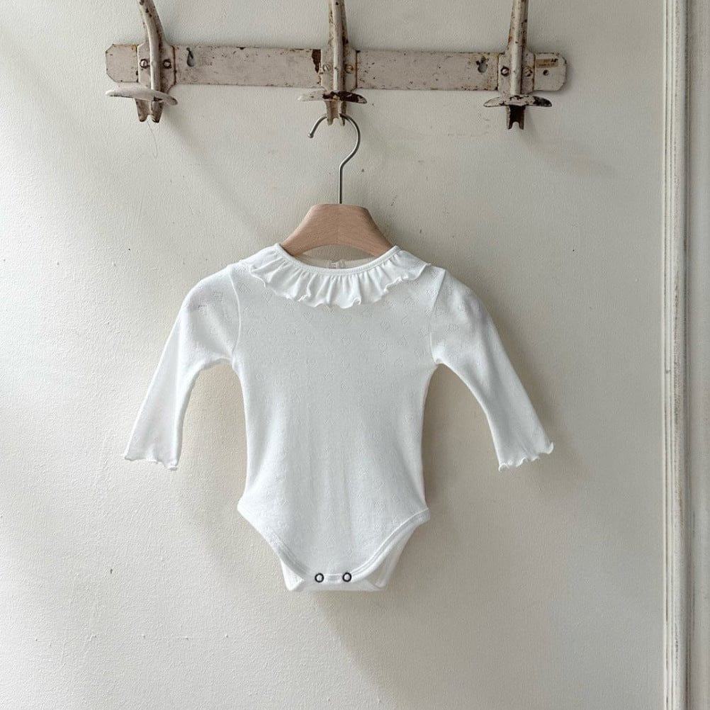 長袖ロンパース White / 66cm ベビーロンパース ラッフル襟シンプル長袖ボディスーツ【mh0009029】