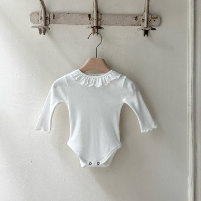 長袖ロンパース White / 66cm ベビーロンパース ラッフル襟シンプル長袖ボディスーツ【mh0009029】
