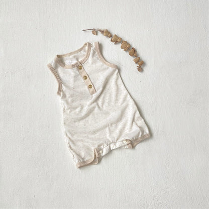 ノースリーブロンパース White / 66cm ヘンリーネックノースリーブジャンプスーツ【mh0009994】