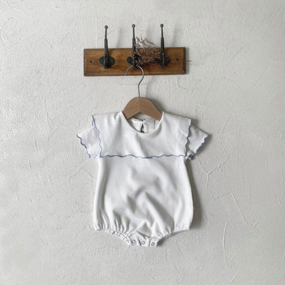 半袖ロンパース White / 66cm メロフリルショールカラー半袖ロンパース【mh0010005】