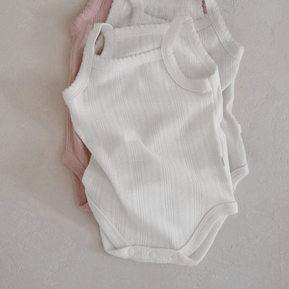 ノースリーブロンパース White / 66cm レースニットシンプルキャミソールボディスーツ【mh0010204】