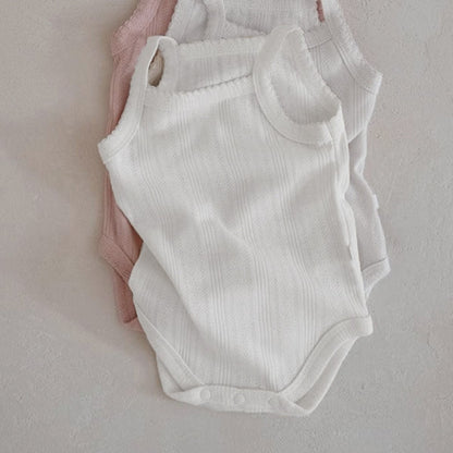 ノースリーブロンパース White / 66cm レースニットシンプルキャミソールボディスーツ【mh0010204】