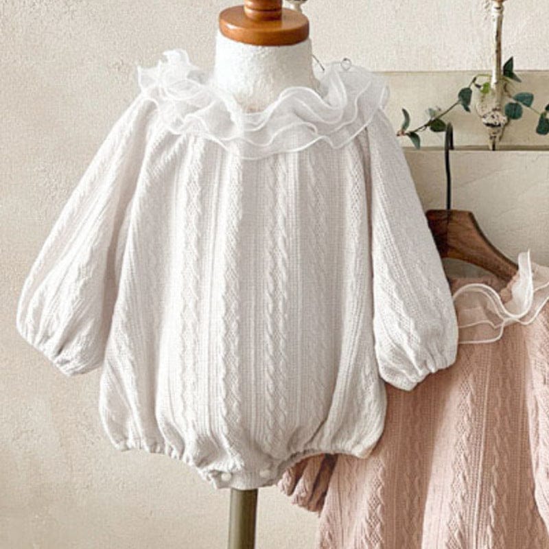 長袖ロンパース White / 66cm ラッフルフリル襟ジャカード長袖ロンパース【mh0011119】