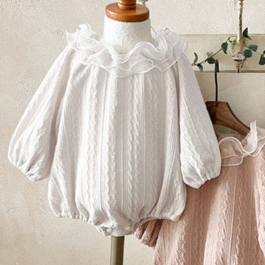 長袖ロンパース White / 66cm ラッフルフリル襟ジャカード長袖ロンパース【mh0011119】