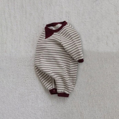 長袖ロンパース White / 66cm Stripe Fleece Sweat Bodysuit ボーダー 裏フリース ロンパース【mh0011849】