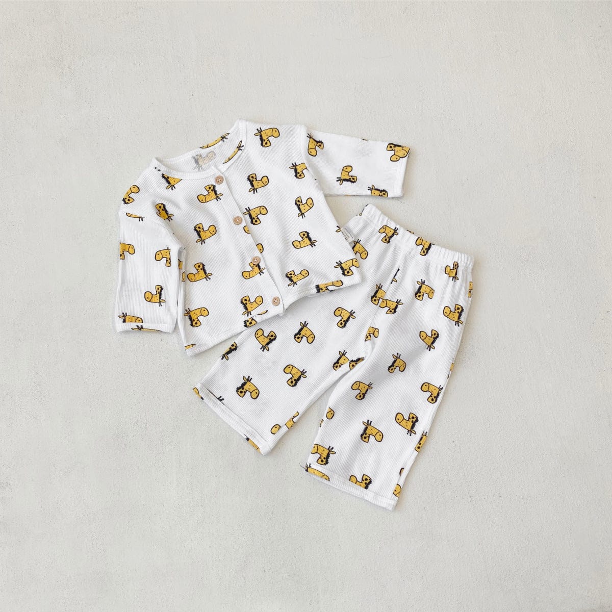 長袖パジャマ White / 73cm ワッフルアニマルルームウェア長袖パジャマセット【mh0011133】