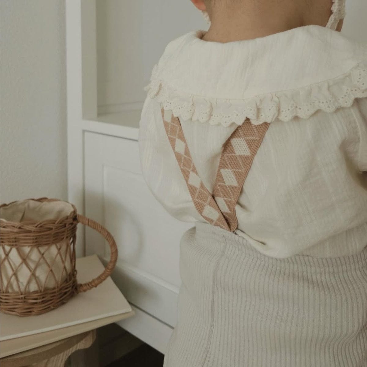 サロペットパンツ・サスペンダーパンツ White Gray / 73cm ダイヤチェックサスペンダーリブレギンスパンツ【mh0011139】