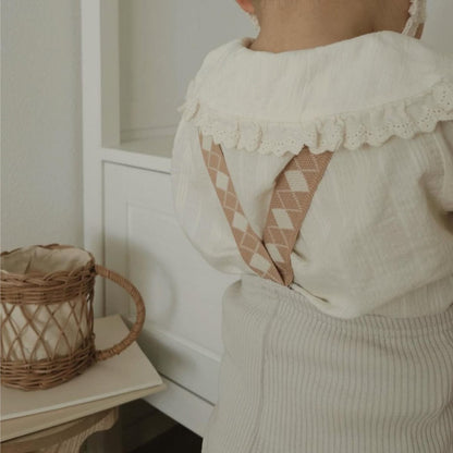 サロペットパンツ・サスペンダーパンツ White Gray / 73cm ダイヤチェックサスペンダーリブレギンスパンツ【mh0011139】