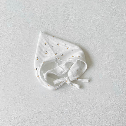 ロンパースセットアップ White hat / One Size ベビーセットアップ 3点セット 長袖コンビ肌着+ボンネット帽子+フリルショール【mh0009100】