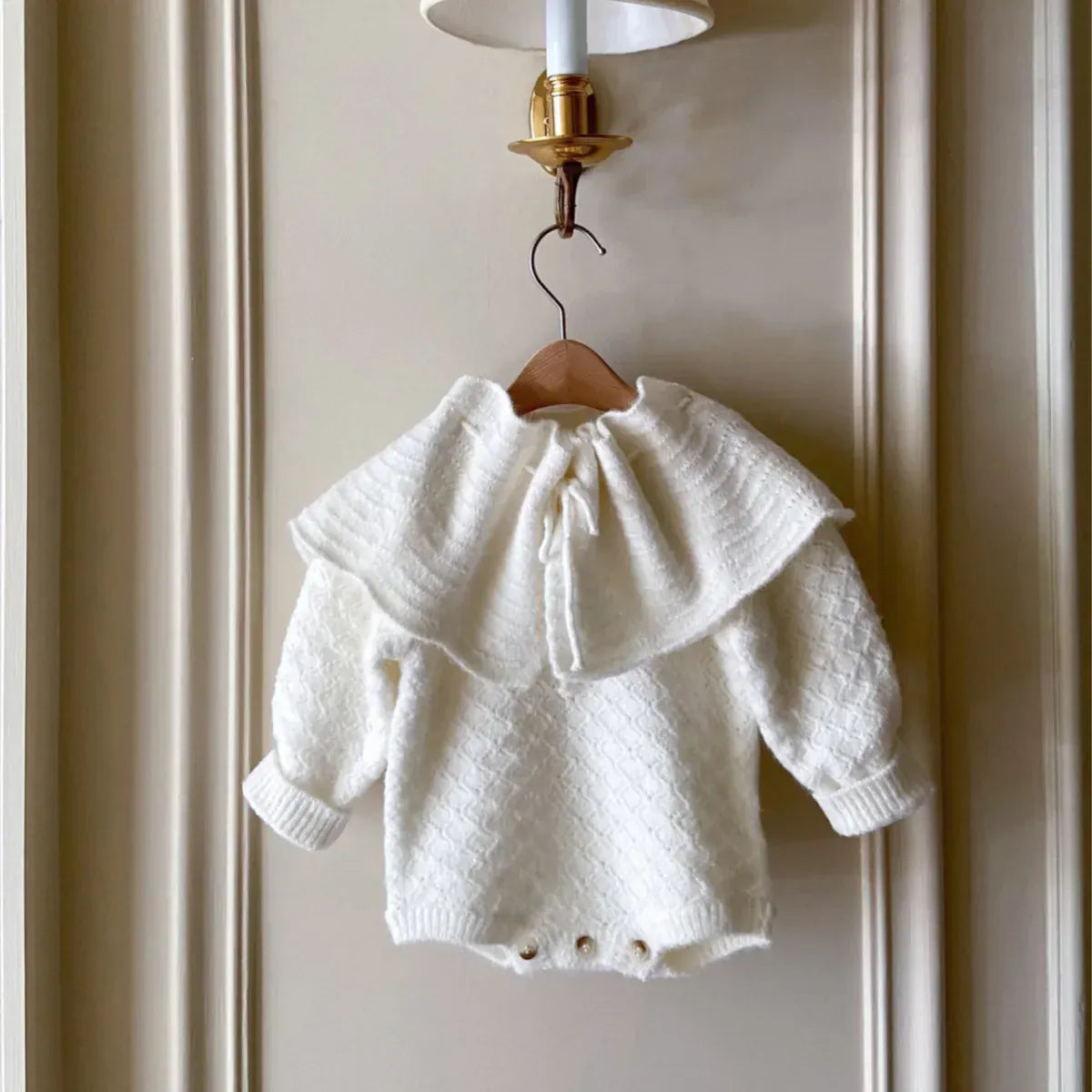 長袖ロンパース white set / 6M  66CM ベビーロンパースセット 長袖ニットボディスーツ+フリルショールケープ 2カラー【mh0006783】