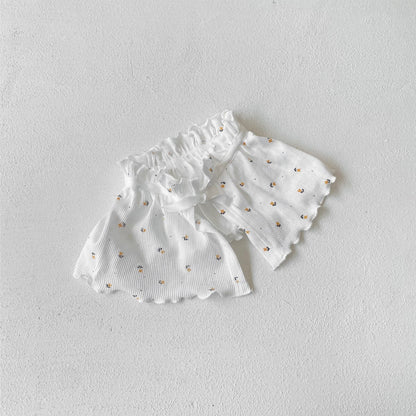 ロンパースセットアップ White shawl / One Size ベビーセットアップ 3点セット 長袖コンビ肌着+ボンネット帽子+フリルショール【mh0009100】