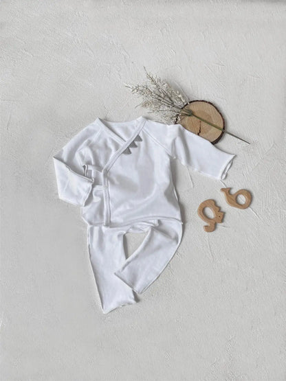 長袖セットアップ White tops Pants / 6M  66CM ベビーセットアップ 2点セット 長袖肌着トップス+ロングパンツ【mh0008579】