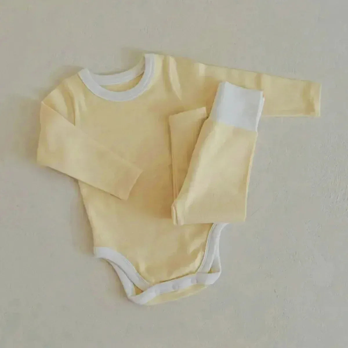 ロンパースセットアップ Yellow / 66cm 0-6m ベビーセットアップ 2点セット バイピング長袖ロンパース+ハイウェストロングパンツ 長袖パジャマセット【mh0007633】