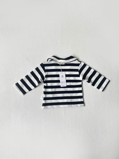 長袖Tシャツ ベビートップス ベアくまワッペンボーダー長袖ラガーシャツ 2カラー【mh0007070】