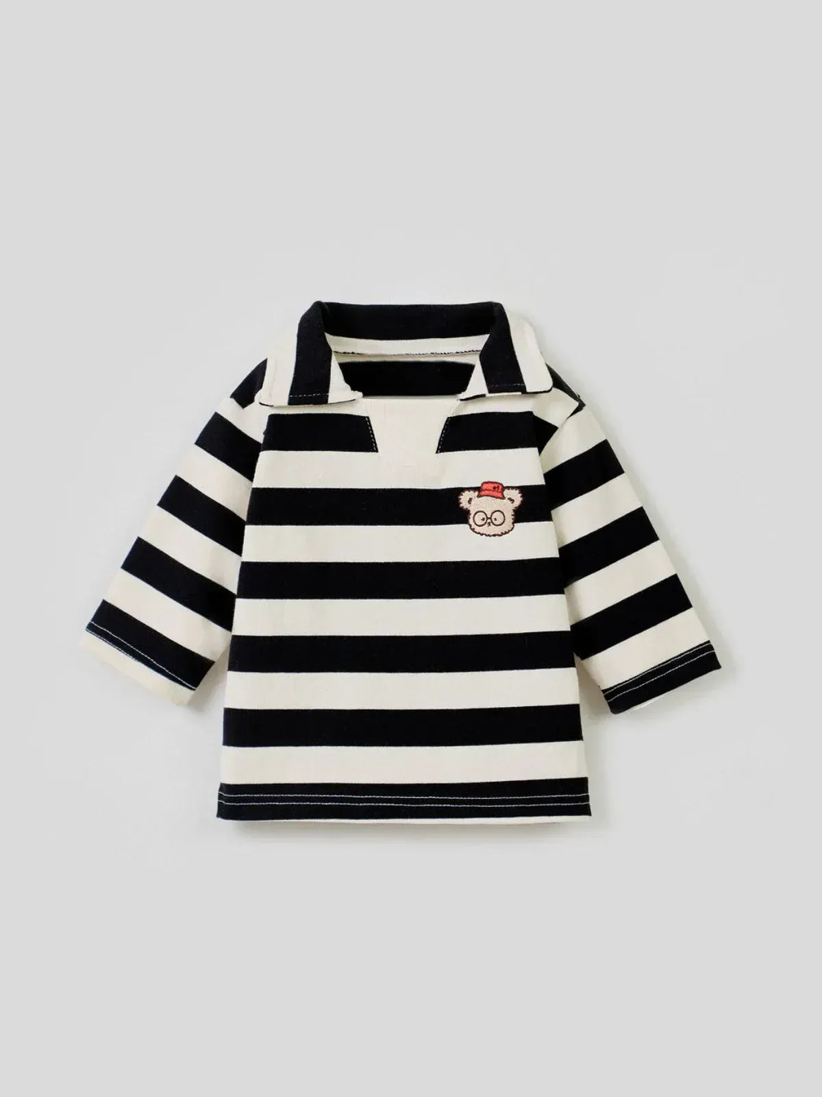 長袖Tシャツ ベビートップス ベアくまワッペンボーダー長袖ラガーシャツ 2カラー【mh0007070】