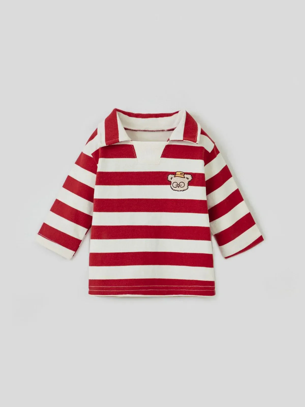 長袖Tシャツ ベビートップス ベアくまワッペンボーダー長袖ラガーシャツ 2カラー【mh0007070】