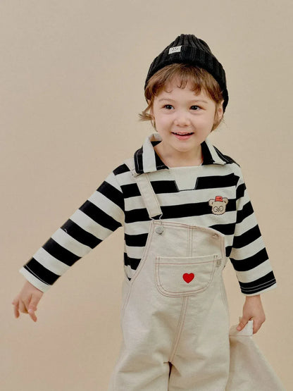 長袖Tシャツ ベビートップス ベアくまワッペンボーダー長袖ラガーシャツ 2カラー【mh0007070】