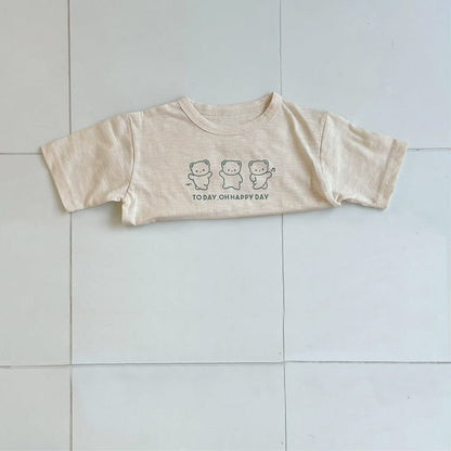 半袖Tシャツ Apricot / 66cm うさぎ/くまプリント半袖Tシャツ【mh0010214】