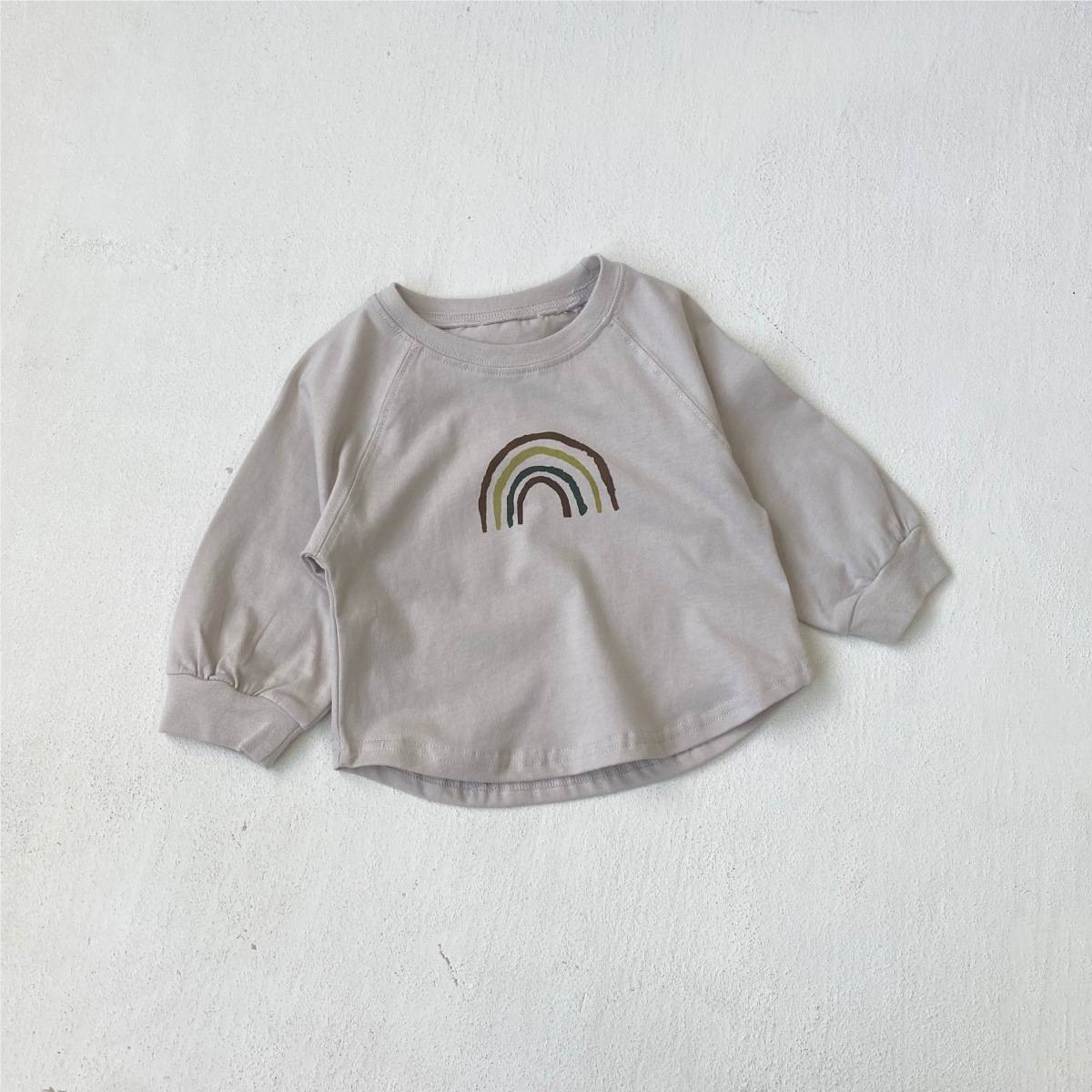 長袖Tシャツ Apricot / 73cm 長袖Tシャツ スウェット素材 レインボー刺繍 ラグランスリーブトップス【mh0011372】