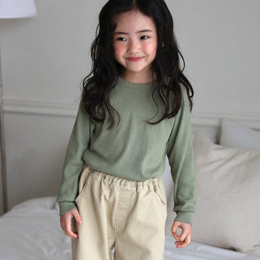 長袖Tシャツ Bean Green / 90cm リブコットン長袖カットソーTシャツ【mh0011107】