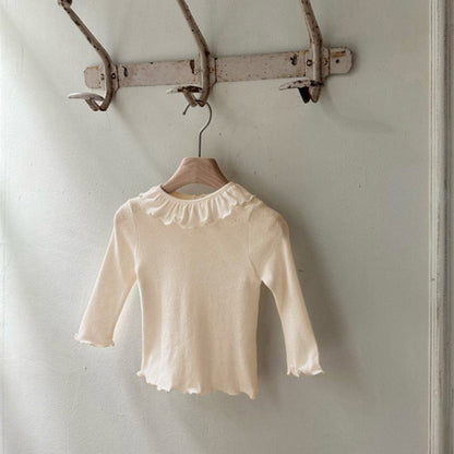 長袖Tシャツ Beige / 66cm ラッフルフリルハートレースニット長袖Tシャツ【mh0009667】