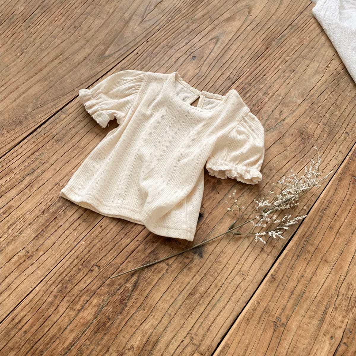 半袖Tシャツ Beige / 66cm レースニット半袖パフスリーブTシャツ【mh0010210】