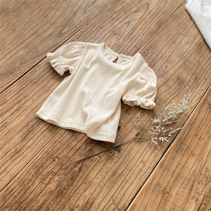 半袖Tシャツ Beige / 66cm レースニット半袖パフスリーブTシャツ【mh0010210】