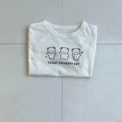 半袖Tシャツ Beige / 66cm うさぎ/くまプリント半袖Tシャツ【mh0010214】