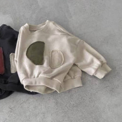 長袖Tシャツ Beige / 73cm 長袖スウェットシャツトレーナー レトロパッチワークキッズトップス【mh0011358】