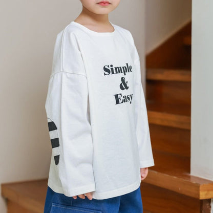 長袖Tシャツ Beige / 90cm 英字ロゴプリントエルボーパッチ長袖Tシャツ【mh0011113】