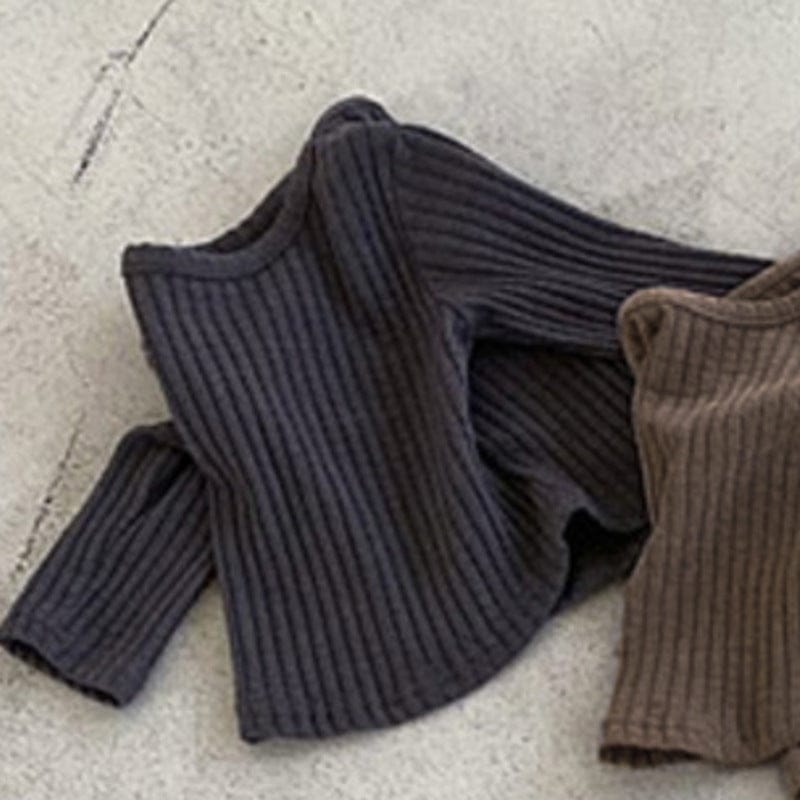 長袖Tシャツ Black Gray / 66cm リブ編み長袖Tシャツ シンプルデザイン コットンキッズトップス【mh0010897】