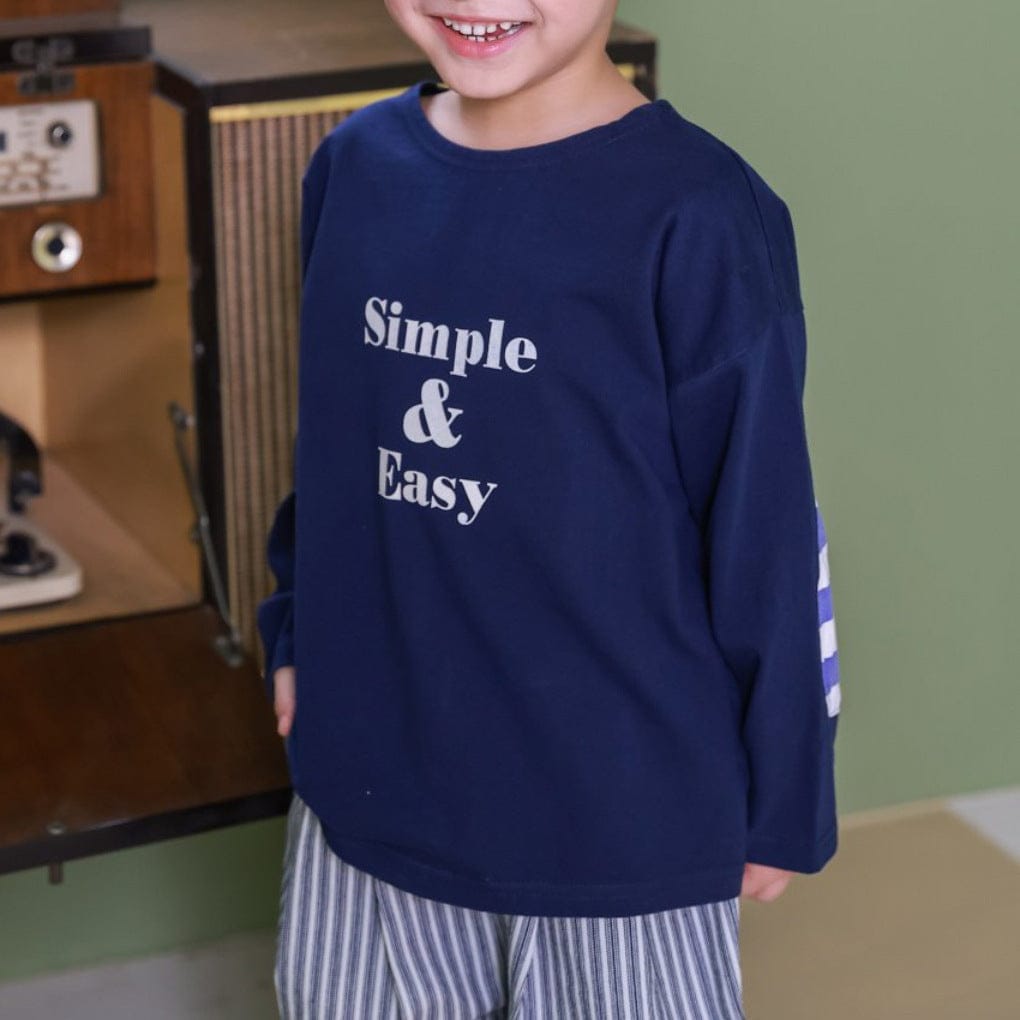 長袖Tシャツ Dark Blue / 90cm 英字ロゴプリントエルボーパッチ長袖Tシャツ【mh0011113】