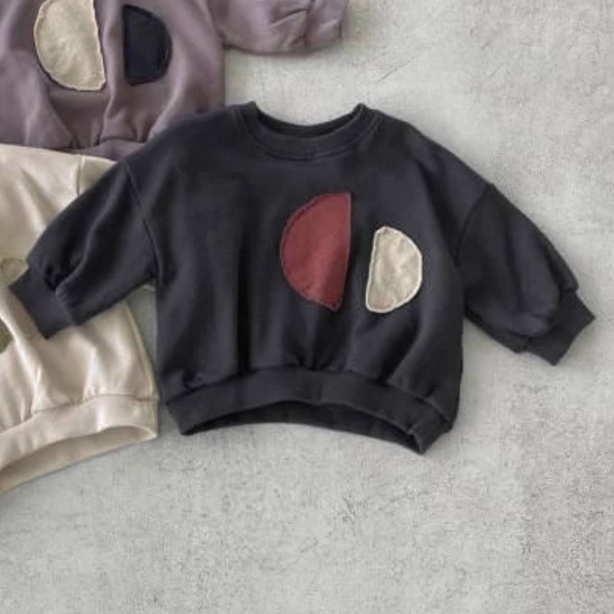 長袖Tシャツ Dark Grey / 73cm 長袖スウェットシャツトレーナー レトロパッチワークキッズトップス【mh0011358】